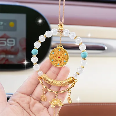 Creative Cute Metal Car Pendant Ins Pearl Diamond Design for Auto Rearview Mirror Hanging Car Accessory