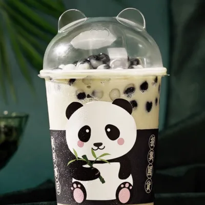 90mm Panda Lid PET Disposable Transparent Bubble Tea with Lid