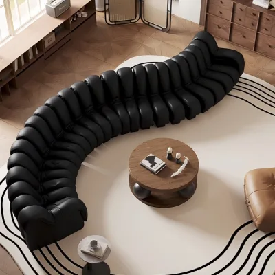 Serpentine Sofa French Retro Black Italian Light Luxury Designer S-shaped Curved Module Piano Key Leather Sofa