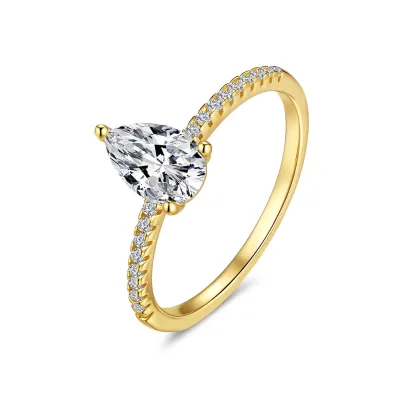 "The Perfect Stacker": 1ct Pear Moissanite Ring S925 Gold - Ultra-Dainty Paved Band for #QuietLuxury Private Label