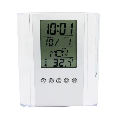 Home Bedroom Desktop Office Penholder Calender Clock