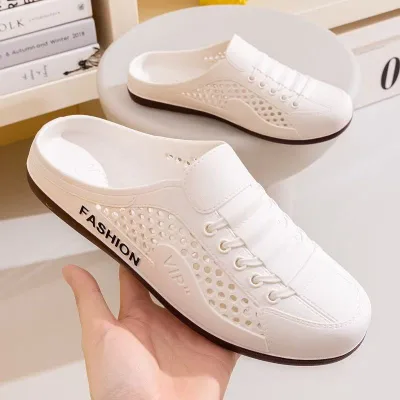 Men's Summer Spring Autumn Breathable Round Toe Slip on EVA Shoes Half Slippers Fashion Casual