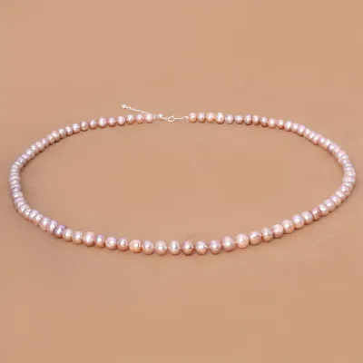 Natural Freshwater Pearl Jewelry Set 6-7mm Potato-Shaped Pearls Necklace and Bracelet 925 Sterling Silver Clasp