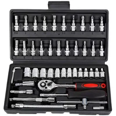 46pc Drive Socket Set Car Repair Tool Kit Ratchet Torque Wrench Combo Mechanic Tool Kits Portable Mechanics Hand Tool Set