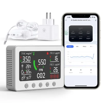 PT02 WIFI Tuya Air Quality Monitor NDIR CO2 Detector 7 in 1 PM2.5 PM1.0 TVOC CO2 Temperature Humidity Carbon Dioxide Detector