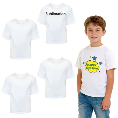 Sublimation Blanks Boys White t Shirt 100% Polyester Cotton Feel Plain White Tshirt Kids Sublimation Tshirt Printing Custom Logo