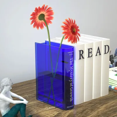 Book Vase for Flowers Home Decor,Artistic and Cultural Flavor Decorative Acrylic Clear Vase for Home and Office