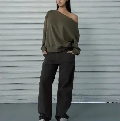 Women 2024 Autumn Y2k Streetwear Off Shoulder Sweatshirts  Custom Letter Printed  Long Sleeve  Hip Hop Casual Sexy Pullover