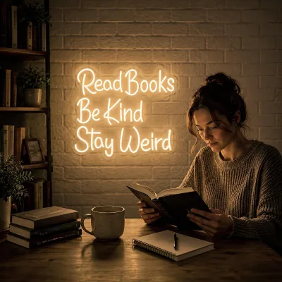 Read Books Be Kind Stay Weird Neon Signs for Study Room Bookstore Bedroom Business Club Decoration USB Operated