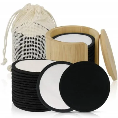 Pack Set of 12 14 16 18 Pieces Makeup Cosmetic Cotton Reusable Pad Round Make-Up Washable Bamboo Makeup Remover Pads With Bag