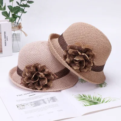 Customized New Summer Knitted Hat with Upturned Brim and Short Brim, Women's Outdoor Sun protection Hat with Flowers