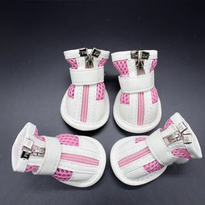 Adjustable Mesh Dog Shoes Cute Summer Pet Paw Protector with Non-Slip Zipper Breathable Pet Boots for Small Dogs