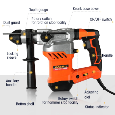 ValueMax 1600W Rotary Power Hammer Drills Variable Speed Power Hammer Breaker Drills Tool