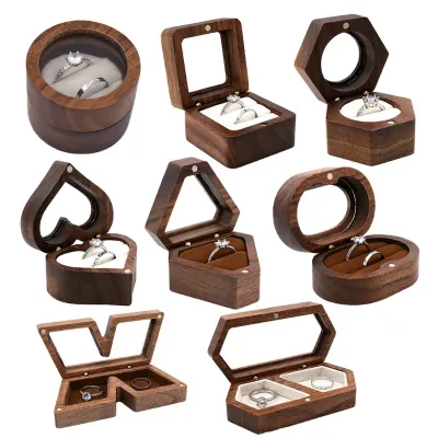 Wooden Jewelry Box Velvet Lining Magnetic Snap Closure Printed Modern Couples Brides Grooms Valentine's Day Gift Box