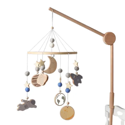 Baby Shower Gift Kids Hanging Handmade Toys Wooden Planet Moon Star Rocket Astronaut Baby Crib Mobile Nursery