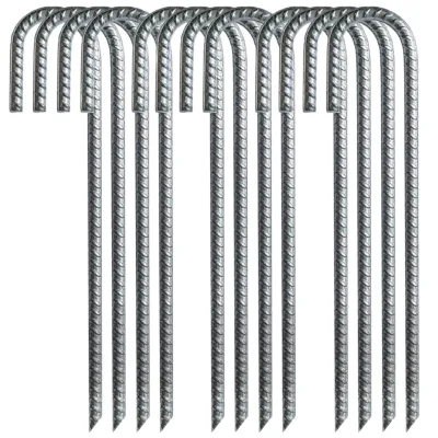 Galvanized Steel Small Garden Ground Anchor Anchors Stakes Rebar J Hooks Staples Screw Tent Pegs Peg Pins 16 Inches Durable Tool