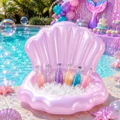 Inflatable Seashell Cooler Mermaid Birthday Shell Drink Holder, Mermaid / Under the Sea Theme Supplies for Ocean Party Decor