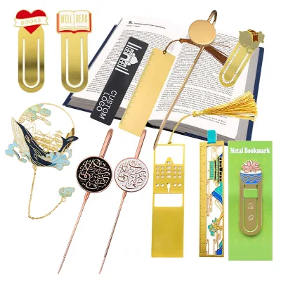 Promotional Custom Metal Crafts Die Casting Gold Plated Blank Metal Book Marks Bookmark With Logo