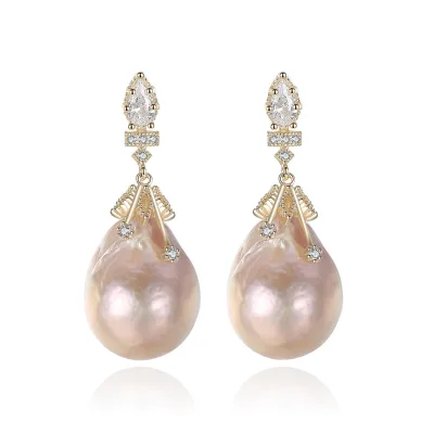 High Quality Zircon Fresh Water Pearl Drop Earring 925 Sterling Silver 18k Freshwater Pearl Stud Earrings