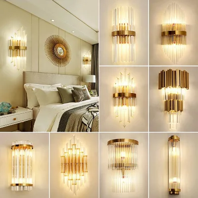 Modern Aluminum Crystal LED Wall Lamp with Titanium Finish Energy Saving for Bedroom Dining Room Living Room & Hotel Use