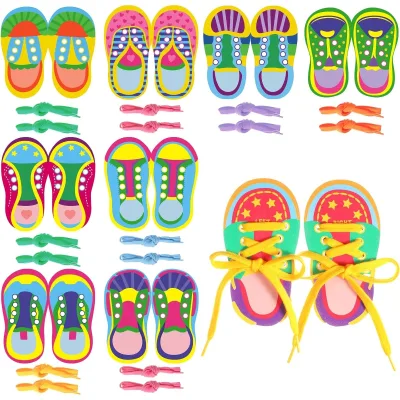 Lacing Cards Shoes Educational Threading Toy Lacing Card Toys with Colorful Threads for Develop Imagination Early Education