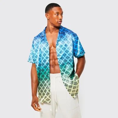 Wholesale Fish Scales Printing Hawaiian Shirt Digital Custom Pattern Short Sleeve Button up Shirts for Men