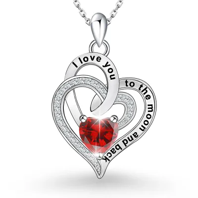 I love You to the Moon and Back Heart  Valentines Gift High Quality 925 Heart Necklace 925 Sterling Silver Necklace for Women