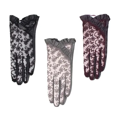 Women's Genuine Leather & Lace Unlined Gloves Outdoor Breathable UV Protection Driving Gloves Touchscreen