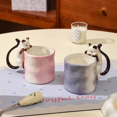 High Appearance Gradient Mug Household Drinking Cup Ceramic Cup Large Capacity Three-dimensional Cute and Cute cat Coffee Cup