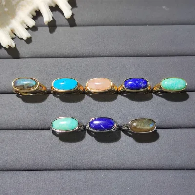 Custom logo Vintage Men Women Jewelry Natural Stone Geometric Rings Turquoise Sodalite Fashion Amazonite Gold Color Ring Resize