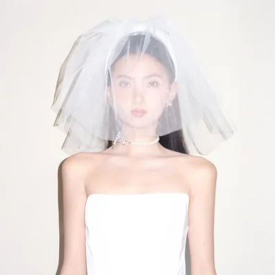 Bride's Wedding Dress Registration, Double Layered Plain Yarn, Korean Style Minimalist Travel Photography Props, Headwear