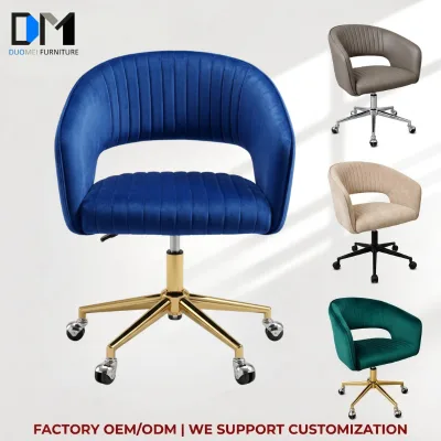 DM Ergonomic Swivel Accent Office Chair with Velvet Upholstery and Custom Base Finish for Home Office