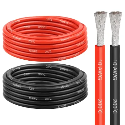 Gruiqrd 10 AWG 5.26mm 5m Silicone Wire [2.5m Black/Red] 1050 Strands 0.08mm Tinned Copper 600V High Temp Electrical Cable for