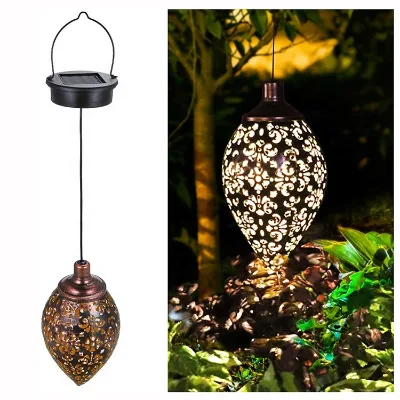 Hanging Garden Waterproof Drop Shaped Shell Light Retro Christmas Decor Solar Lantern for Porch Patio Backyard Lawn Courtyard