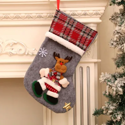 Custom 40cm Christmas Stockings Checkered Three-dimensional Xmas Socks