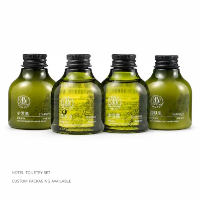 Wholesale Green Bottle Hotel Toiletries Kit Travel Size Shampoo Shower Gel Conditioner and Body Lotion
