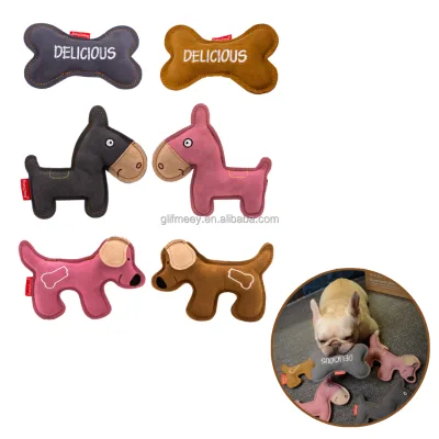 Durable Cowhide Squeaky Dog Chew Toy Bite Resistant Genuine Leather Dog Toys