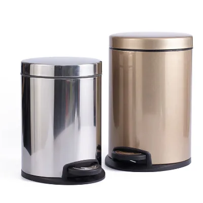 3L~20L Foot Pedal Operated Round Shaped Indoor Kitchen Food Gold Trash Can Stainless Steel Waste Bin Commercial Waste Bin