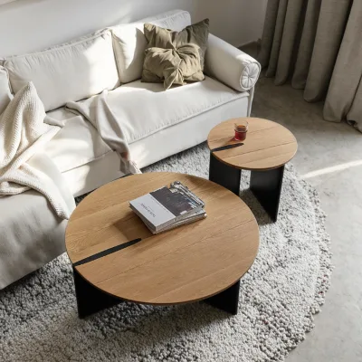 Modern Luxury Small Unit Living Room Wabi-sabi Creative Solid Wood Coffee Table Combination Durable Living Room Furniture