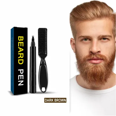 Beard Pencil Filler for Man Water Proof Beard Pen+beard Brush Long Lasting Coverage Natural Finish Male Mustache Repair Shape