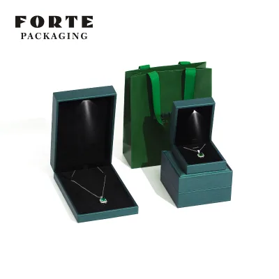 Green Luxury Jewelry Box Green Paper Suede Construction Drawer Design Qith Built in LED Lighting and Custom Branding