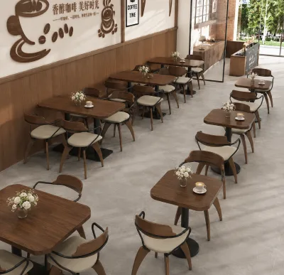 Modern Steel Wood Restaurant Table Chair Set PU Leather Seat Durable Easy Clean Commercial Cafe Furniture Coffee Shop Dining