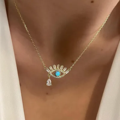 Hot Sale Shining Crystal Blue Eye Pendant Necklace Vintage Rhinestone Evil Eyes Necklace Women Jewelry