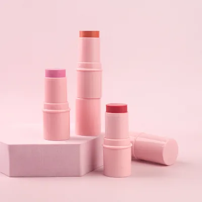 Wholesale Custom Pink Blush Private Label Brands Twist up Design Cream Blush Skin Friendly Formula Cute Round Blush Stick