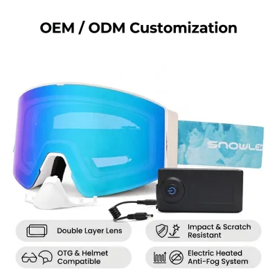 Extreme Cold Electric Heated Ski Goggles Anti-Fog Magnetic Lens Swap Frameless UV400 Fits Over Glasses Heated Snowmobile Goggles