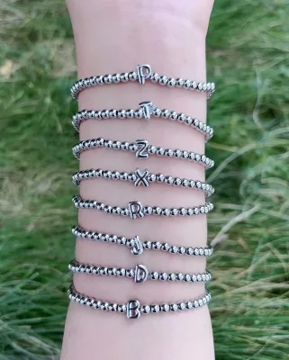 FFBBR-43 Silver Bracelet for Woman Solid 26 Letter Bracelets Daily Jewelry Elastic Initials Bracelets for Gift