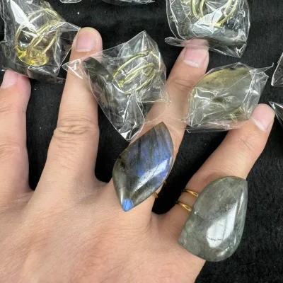 CH-JDR0313 Natural Stone Ring Irregular Shape Ring Colorful Texture Ring Gray/Blue Ring Adjustable Ring for Women/ Men Wholesale