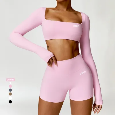 Wholesale High Quality Sports Bra Comfy Long Sleeve Workout Wear Gym Sportswear Women Fitness Clothes Yoga Set