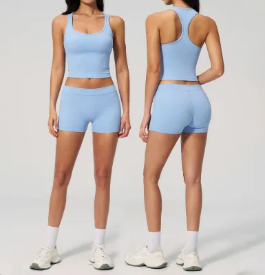 Women Square Neck Yoga Set Brushed Fabric Backless Sports Bra Butt Lifting Leggings High Stretch Fitness Outfit