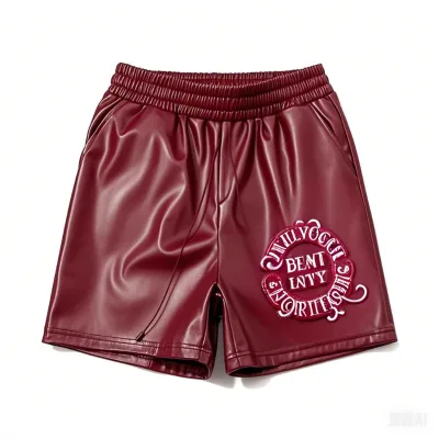 2025 Unisex Casual Shorts for Spring Summer New Letter Micro Elastic PU Leather Above Knee 300GMS One Set
